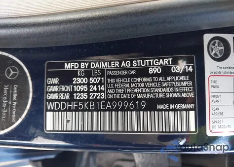 2014 Mercedes-Benz E 350 E 350 Luxury from USA, damaged, VIN WDDHF5KB1EA999619